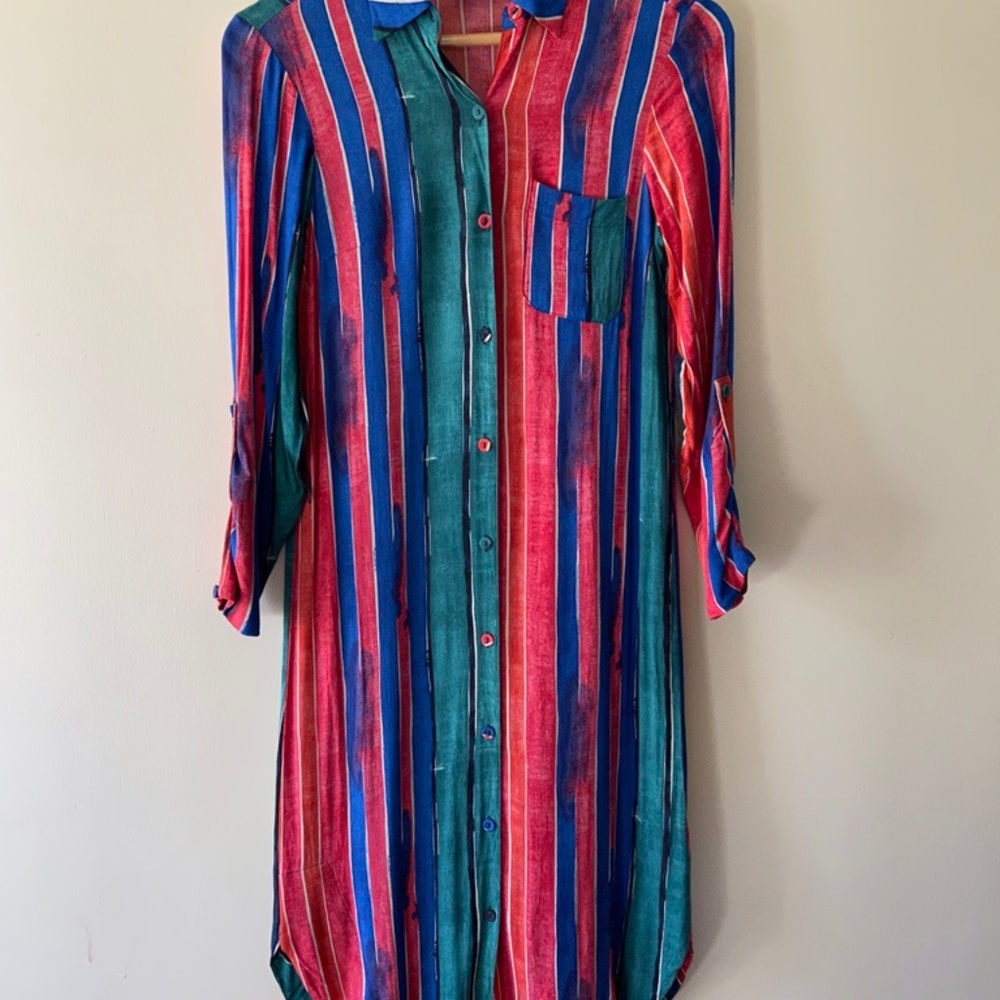 Anthropologie Maeve Martina Tie Waist Button Down Shirt Dress Jewel Tone Color 0